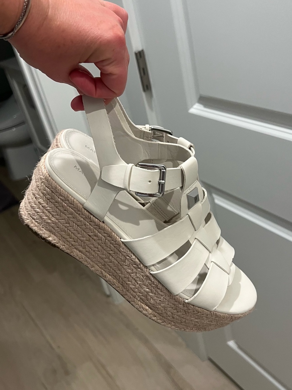 Marc Fisher White Espadrille Platform Sandals with Buckle